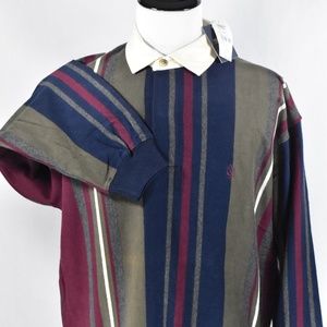 Nautica Mens Red/Navy/Pine Strip Rugby XL Sweater